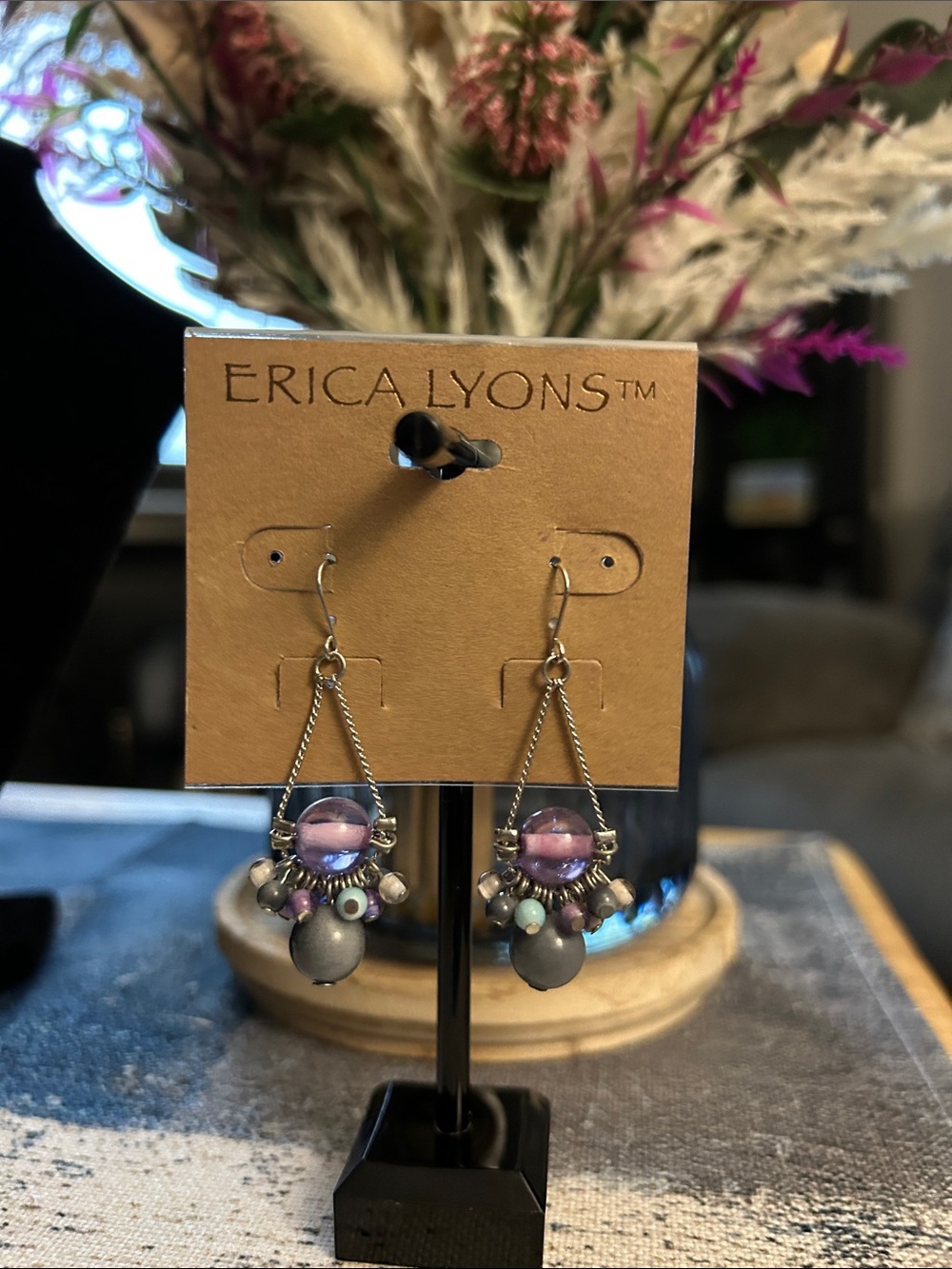 Erica Lyons Lavender and Silver Bead Dangle Earrings